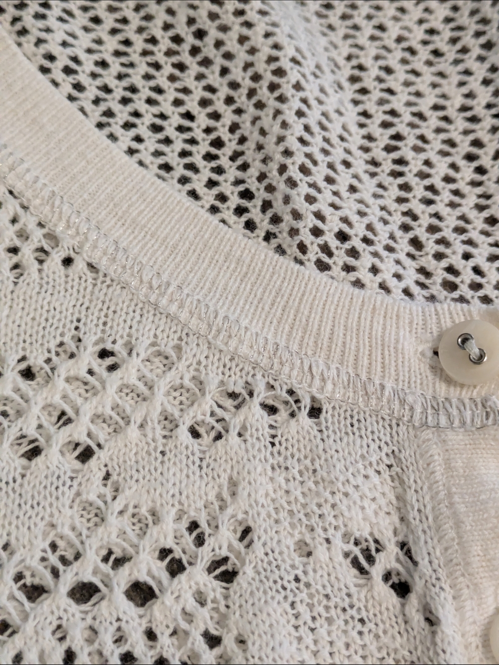 American Eagle Outfitters Crochet Henley Top Shirt Ivory XL/TG Knit See Through - Picture 5 of 9